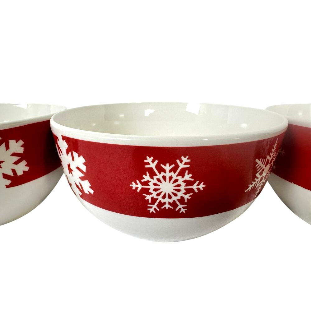 Royal Norfolk Stoneware Red Snowflake 5.5" Soup/Cereal Bowls-Set of 4